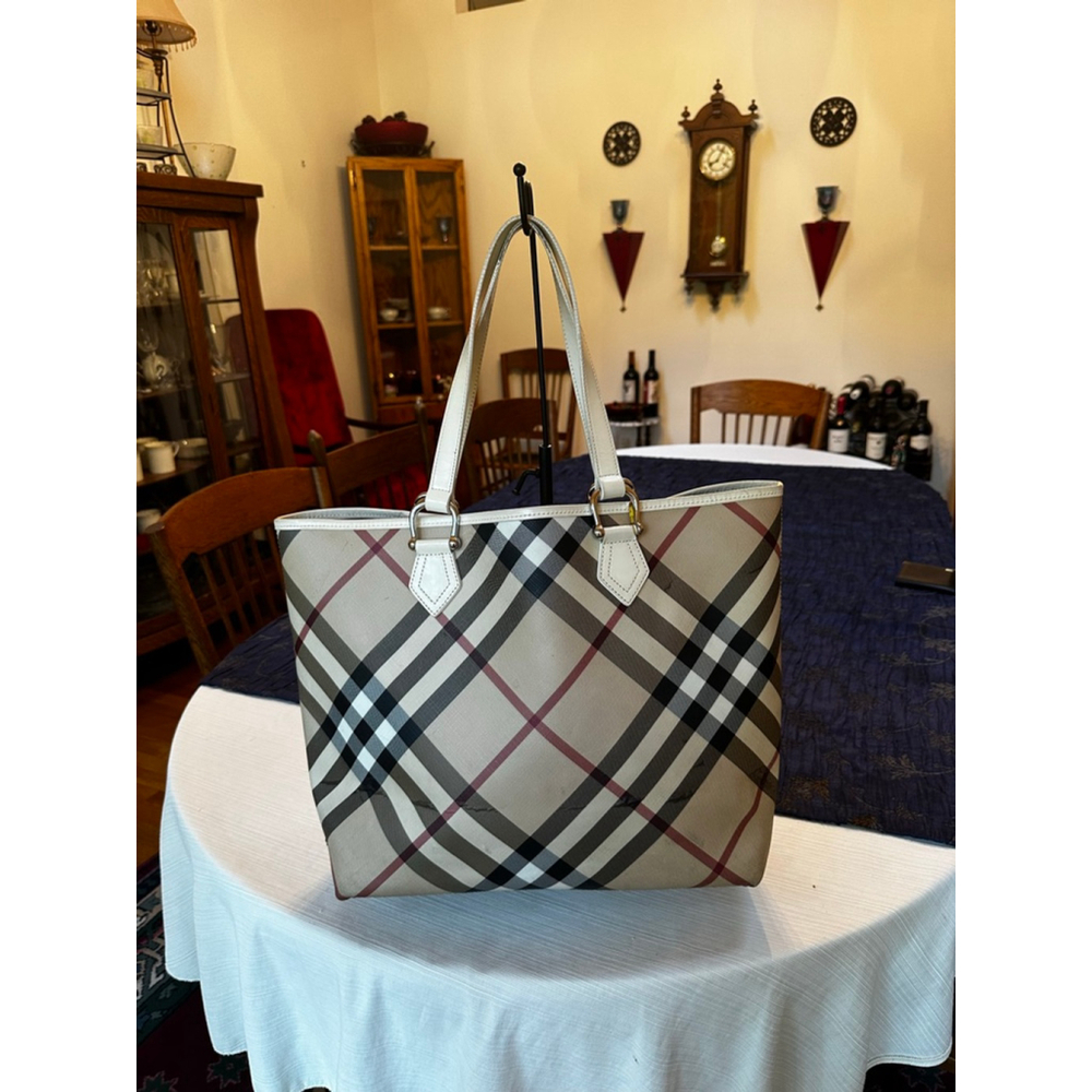 Burberry Beige & Burgundy Multi-Color Tote Bag - Picture 2 of 16